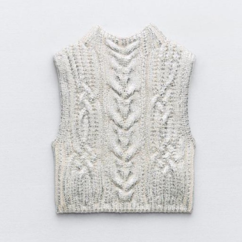 Zara Ivory Metallic Cowl Neck Cable Knit Sweater